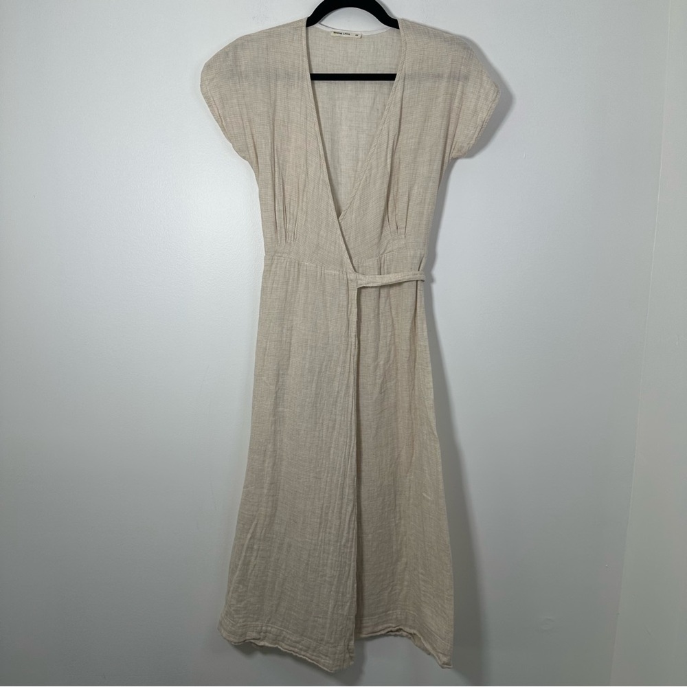 Marine Layer Beige Wrap Midi Dress